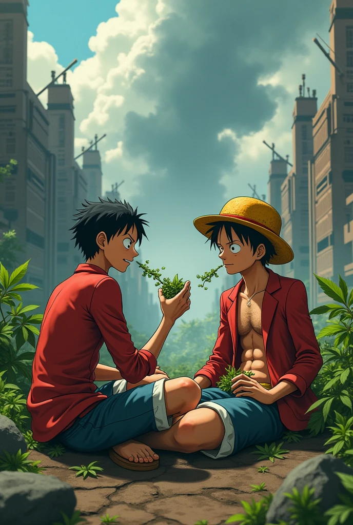 Luffy smoking weed with sanjj in marine ford