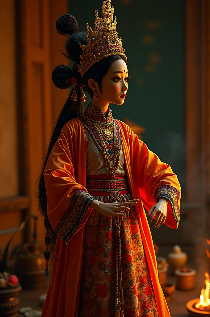 Wayang kulit puppet wearing cambodian clothes