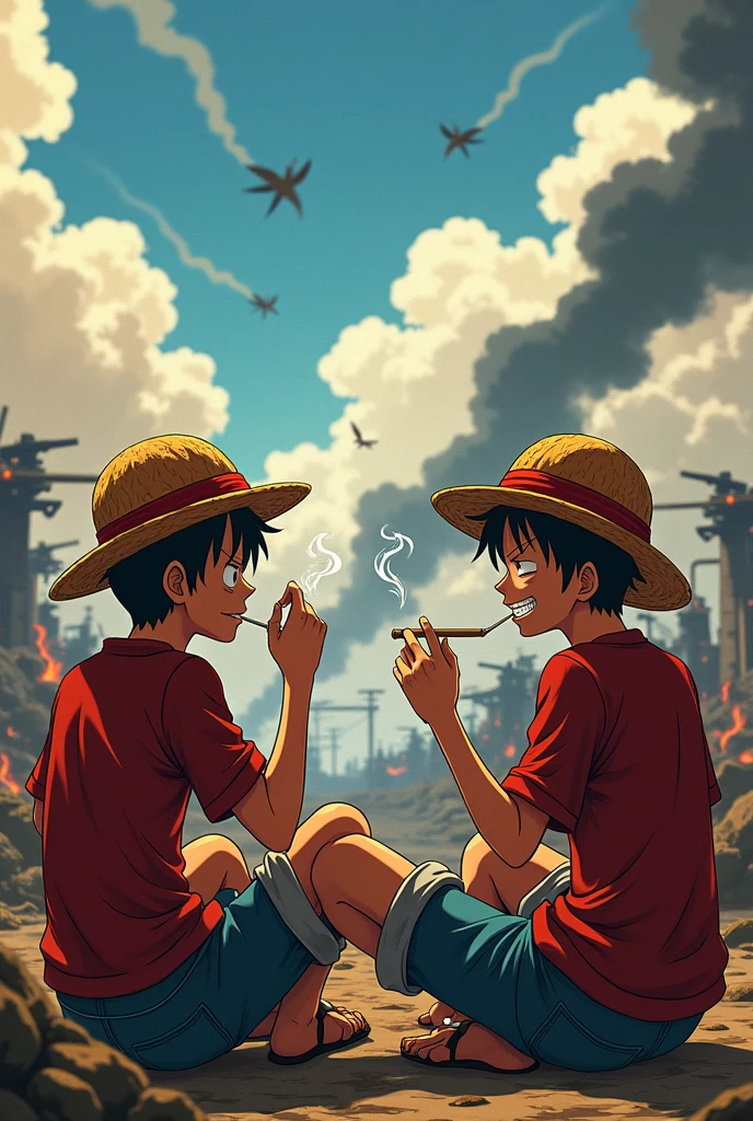 Luffy smoking weed with sanji in marine ford