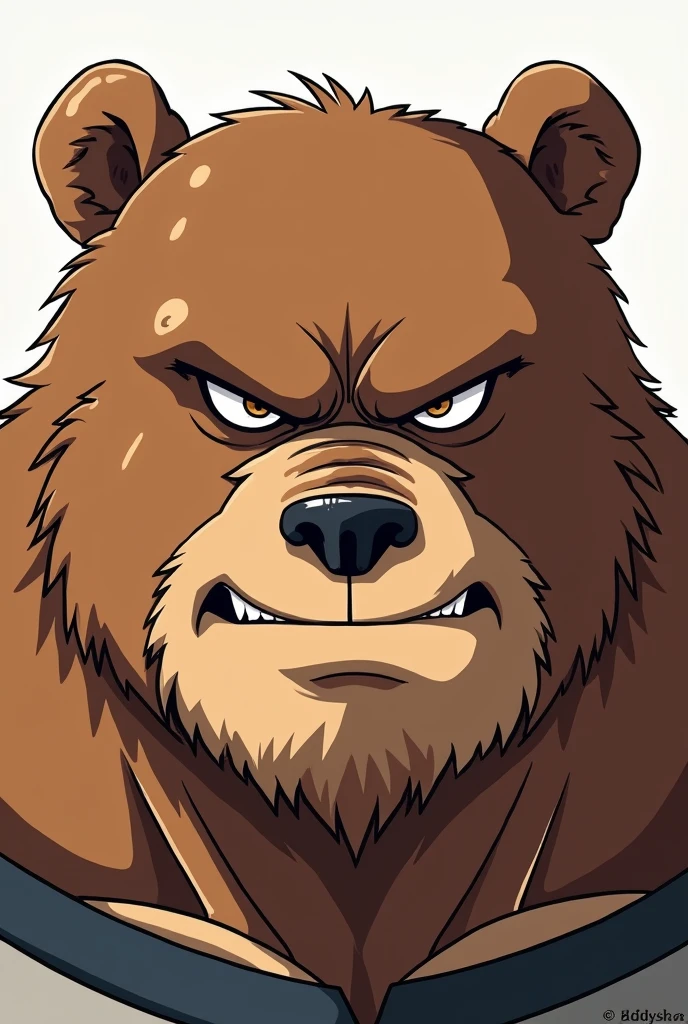 Create a anime cartoon face like attitude high value man with bear straight face