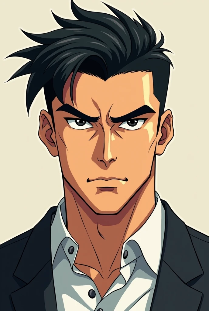 Create a anime cartoon face like attitude high value man 
straight face