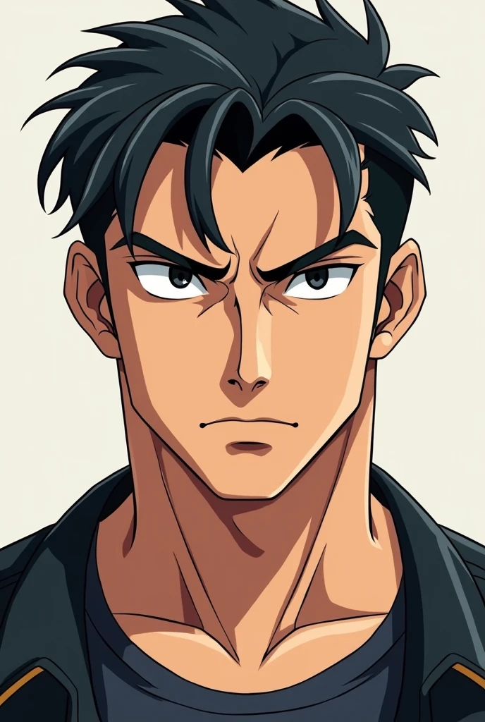 Create a anime cartoon face like attitude high value man 
straight face