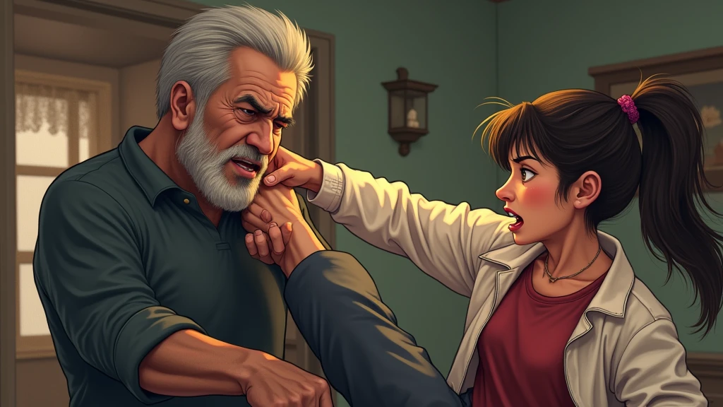 A man having his face kicked by his daughter 