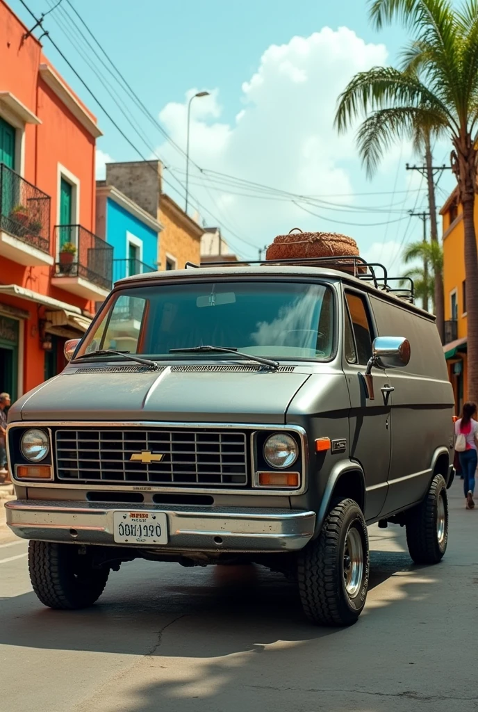 Astro van gray color model 99 with chrome rims on the streets of Mexico