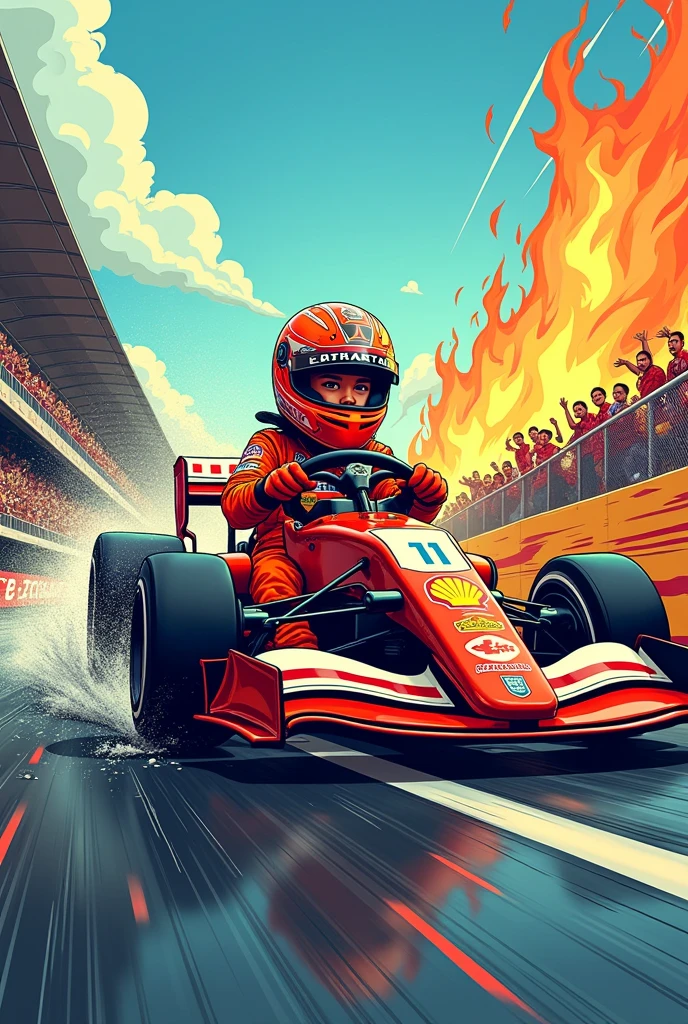 lewis hamilton when he child, crash in a race
. in comic style