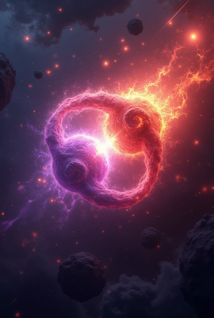 Purple and Crimson Stars Colliding in cosmos
Heavenly bodies surrounding the two