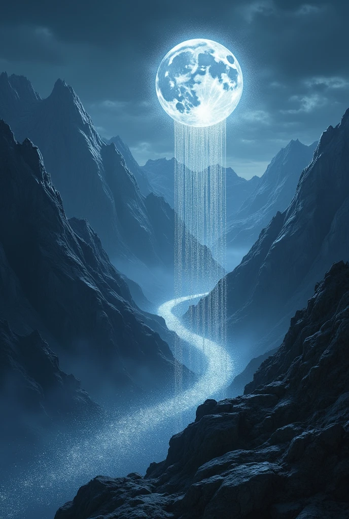"In the mountains of shadow, The moon weaves with silver threads the dreams of the wind."
Idea for image: A dark mountain, with the moon weaving visible dreams with silver threads in the wind.