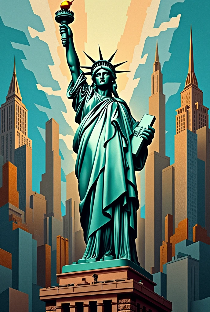 Statue of liberty in style of Picasso cubism