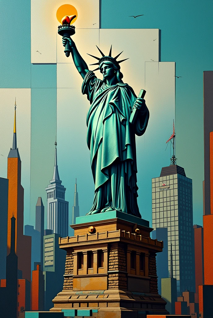 Statue of liberty in style of Picasso cubism