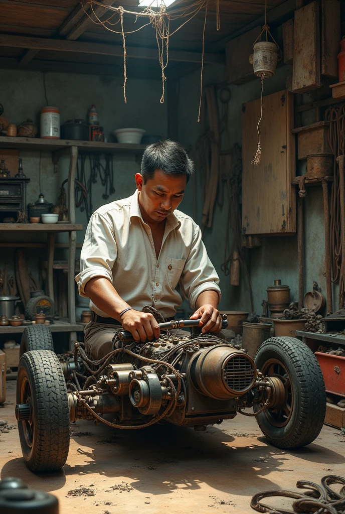 Khmer person making car