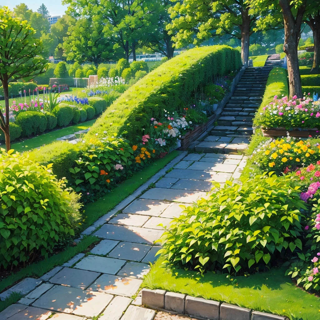 ((((No humans))))、Best illustrations、Best Quality、(background、city、garden)