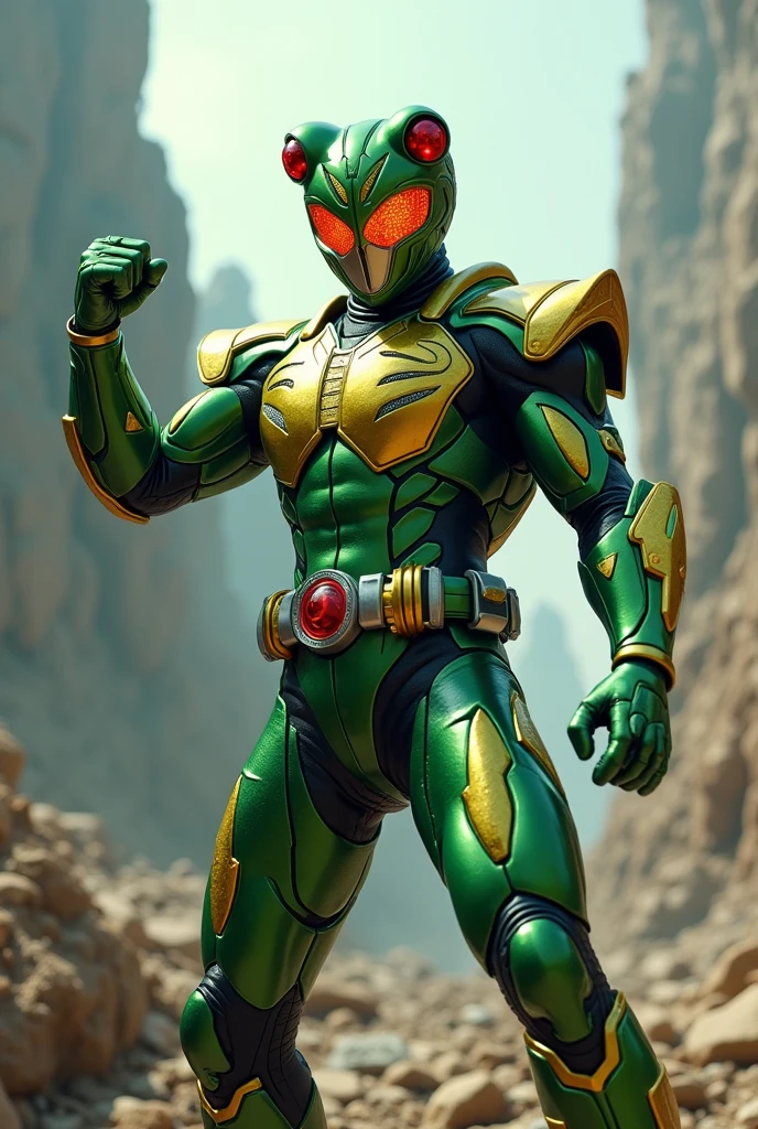 Kamen rider, frog, green, gold
