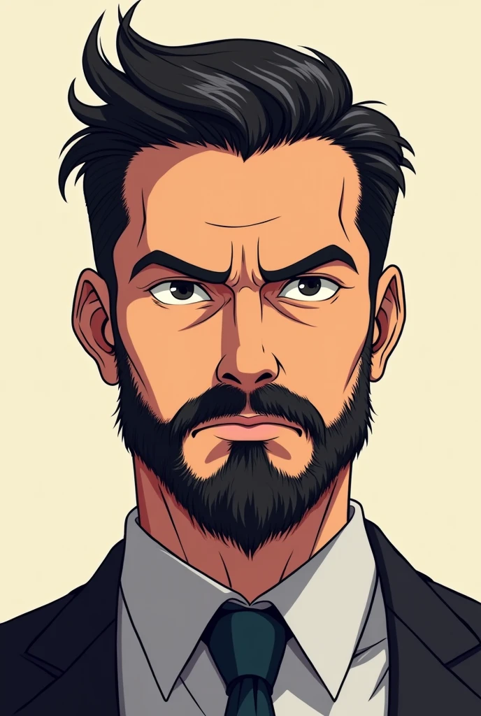Create a anime cartoon face like attitude high value man 
straight face with face low bear 
