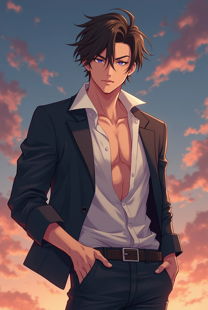 Handsome male anime character with his penis exposed