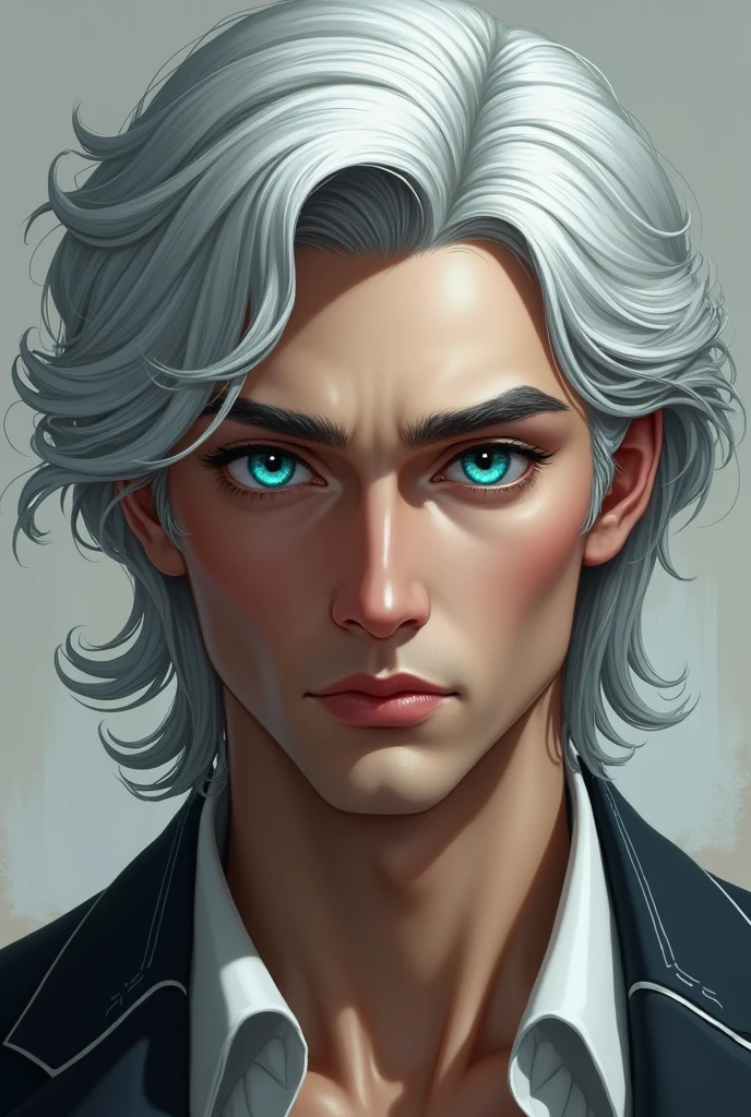 heterochromia＋Right Eye Color Left Eye Color Baron Silver Hair Male



