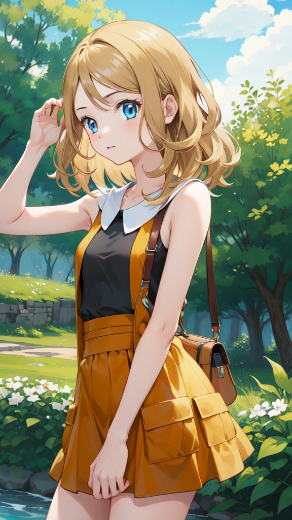 gonzarez, masterpiece, serena, 1girl, solo, blue eyes, blonde hair, medium hair, summer season,