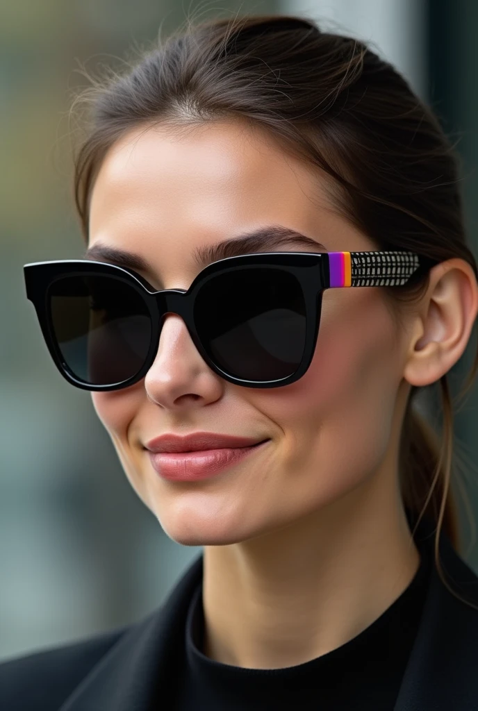 Glasses with black lenses and colored temples