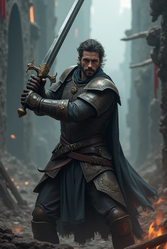 Leon taking a sword