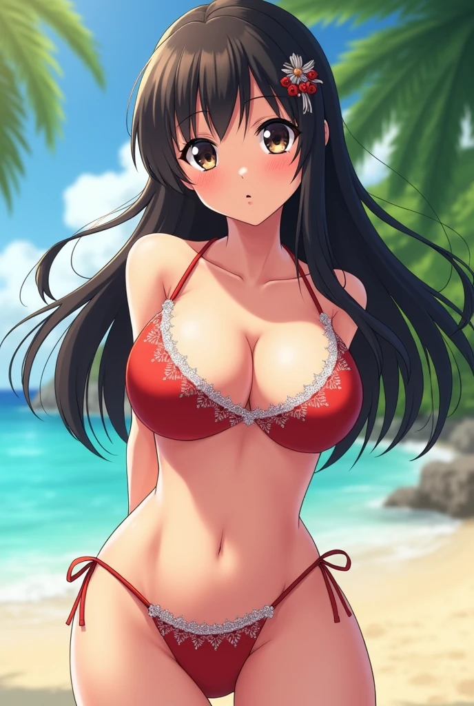 Anime girl with big brests in a bikini bigger brest 