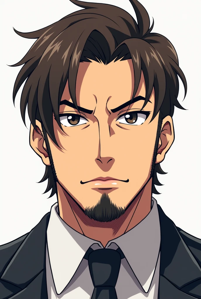 Create a anime cartoon face like attitude high value man 
straight face with face low beard