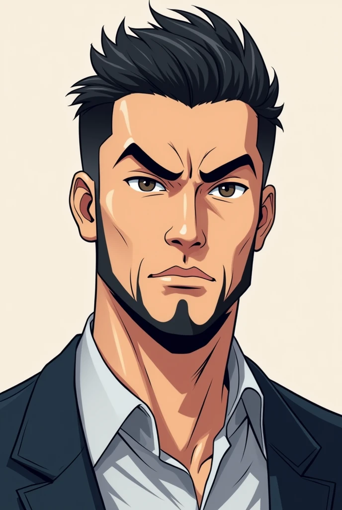 Create a anime cartoon face like attitude high value man 
straight face with face low beard
Using for YouTube logo