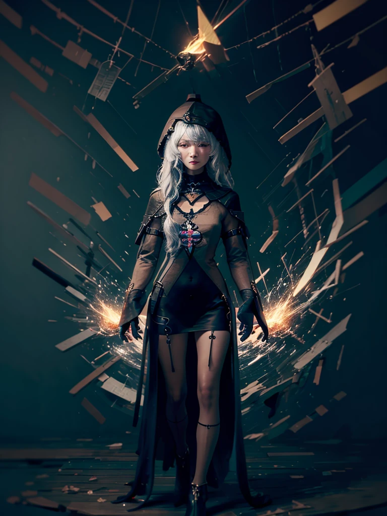 Runic Background、Wearing a black robe、Mage's Clothing、golden hair color、look at the viewer、masterpiece、cute woman、Wearing elegant school clothes