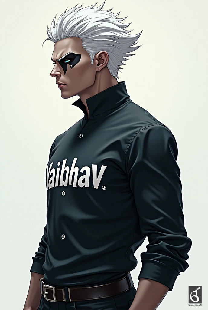 profile picture of the character Gojo with the name "Vaibhav" written on his shirt...