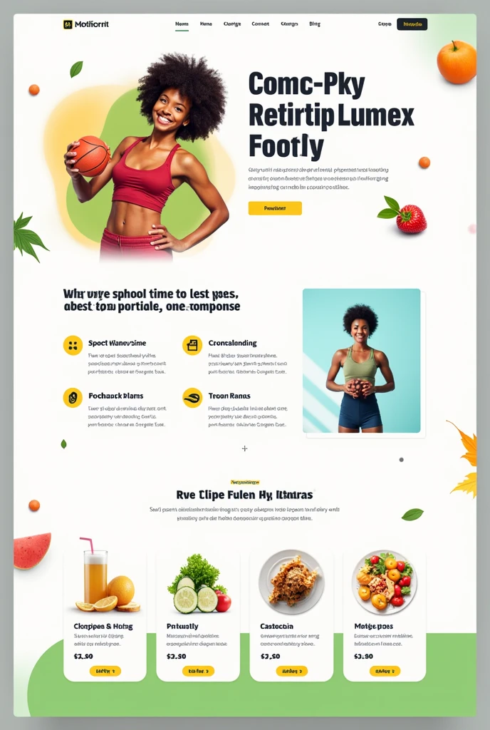 Create an image of a website about Sports Activities and Nutrition Plan with bright colors 
