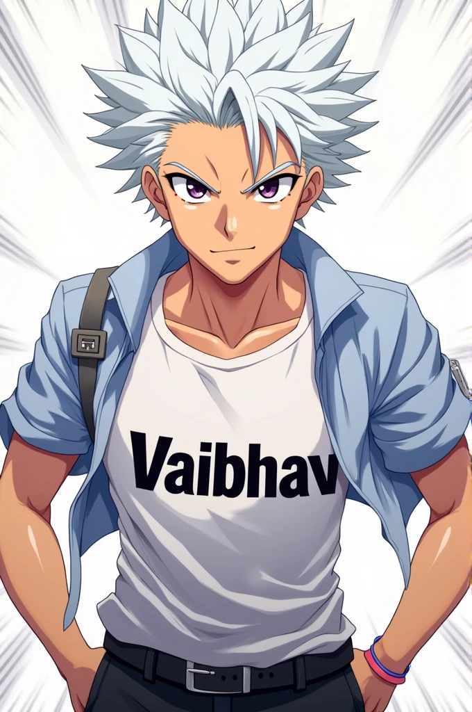 profile picture of the character Gojo with the name "Vaibhav" written on his shirt.