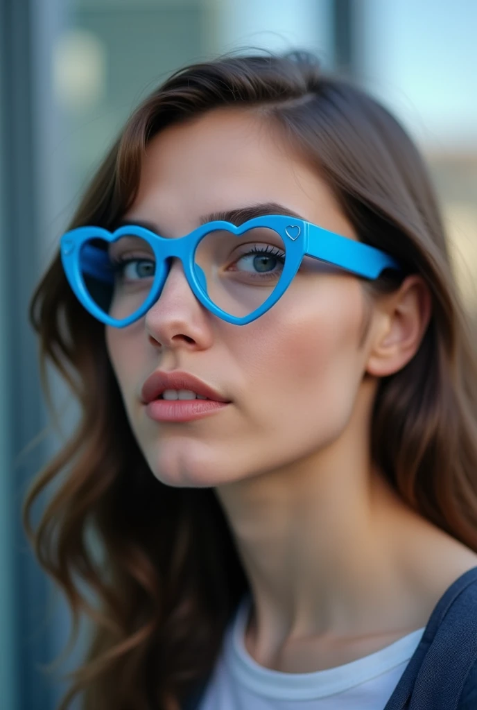 Blue glasses with heart on the temple
