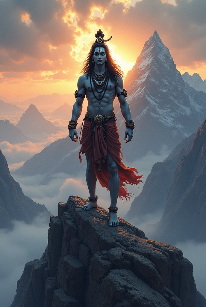Mahadev is on the mountain at sunrise 