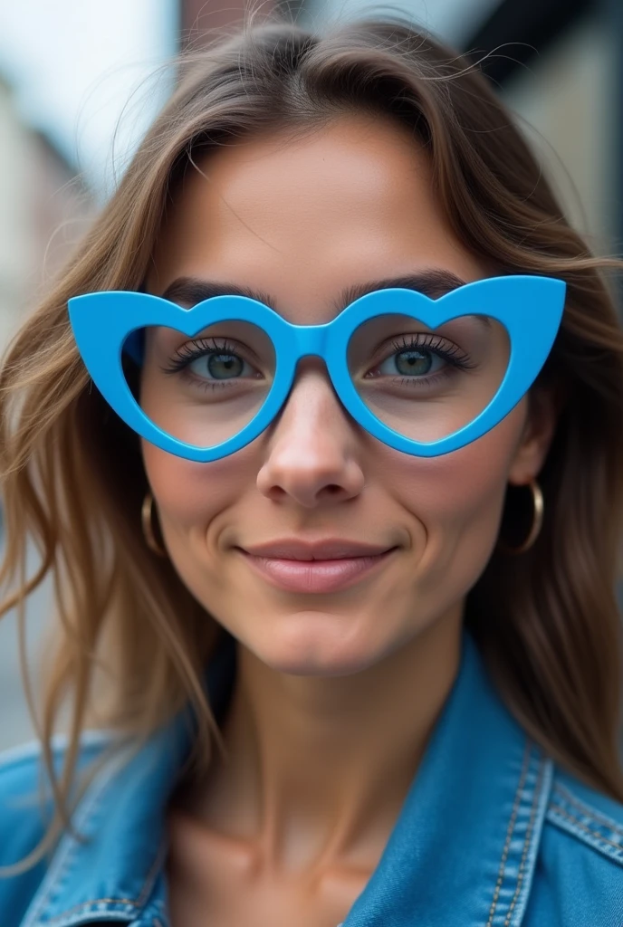 Blue glasses with heart on the temple
