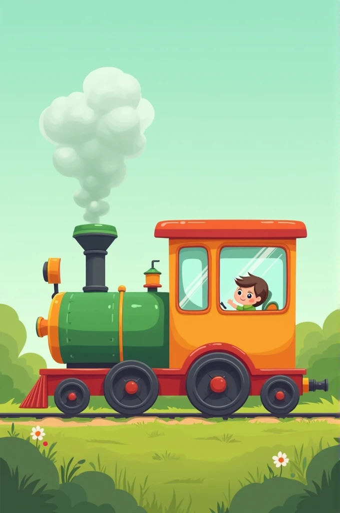 simple cartoon train 3 cars, green with windows