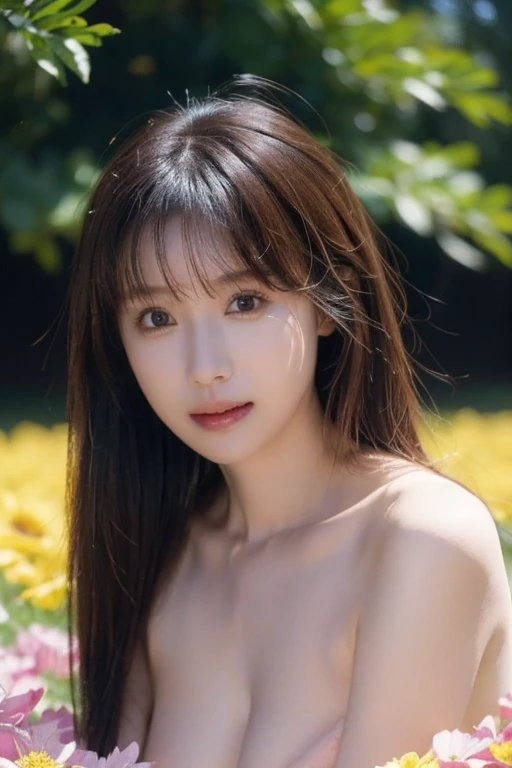 (((Exposing breasts 1.6))),(((Exposing breasts 1.6))),(((Exposing breasts 1.6))),masterpiece, Highest quality, 8k, Absurd, Beautiful medium long bob hair,Woman in her late 20s, That shy expression is cute, （Sensual Style）,(（Seven episodes were filmed.................1.4）), (Nude 1.5), No makeup, The near road and the far road, Written boundary depth, Surreal, High resolution, photograph, Sharp focus, Face lamp, Dynamic Lighting, highest detailed, ,Extreme detaileds、Super detaileded、detailed、Real Skin、elegant features、Positive and optimistic、（The background is a colorful flower field)