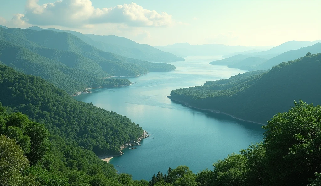 Panorama water flows westwards to the sea（best quality，4K，8k，High level，masterpiece：1.2），Ultra Detailed，（lifelike，Photo real，Photo real：1.37）