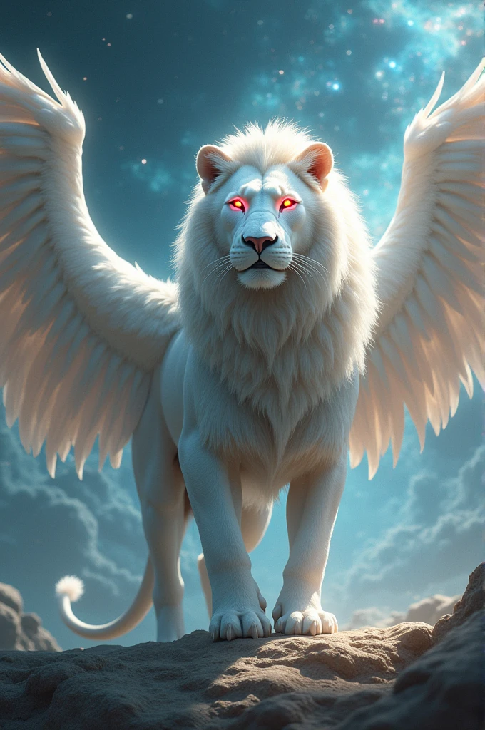 White lion with red eyes and wings