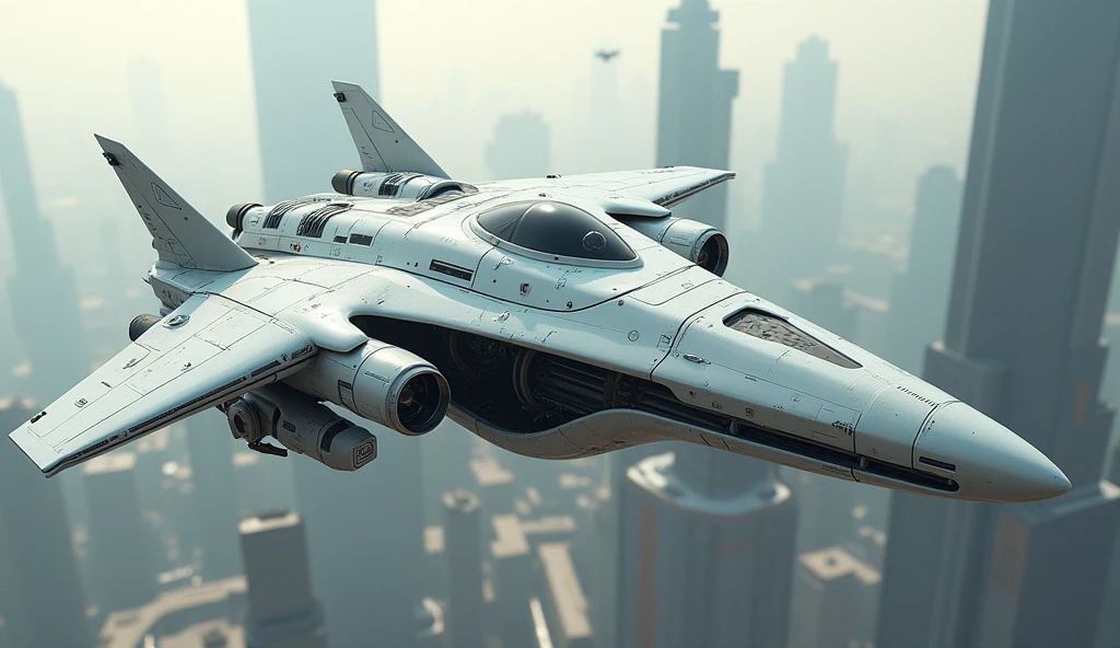 (photorealism:1.2), futuristic sci-fi fight aircraft, advanced tech, light grey painting,