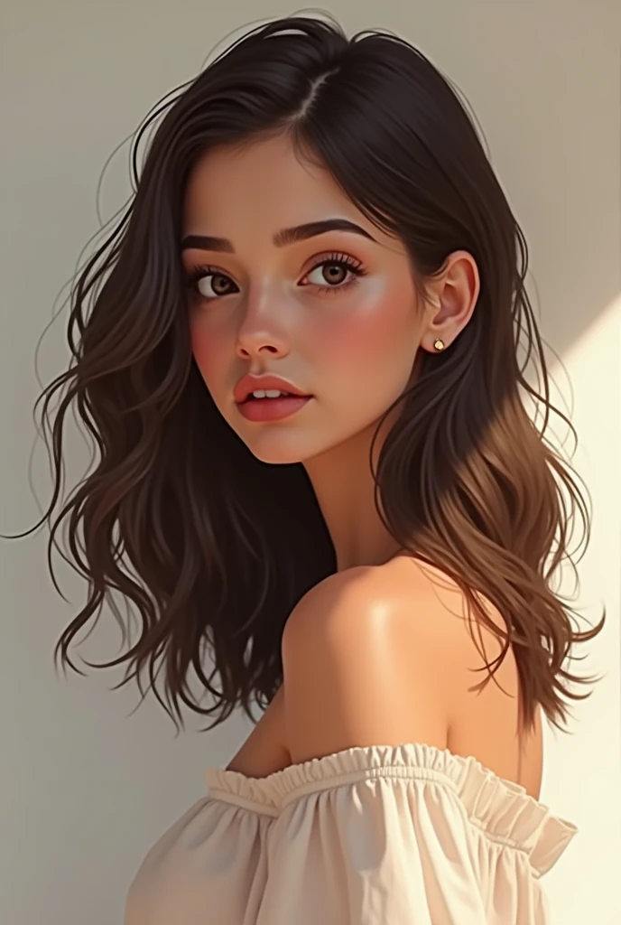 A girl of height 1.61 m medium wavy hair darker darker skin