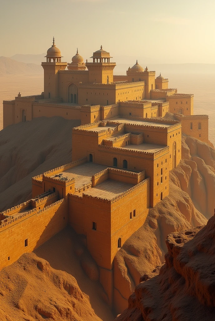 Jaisalmer fort turrets wall spread over a large area seen from a distance