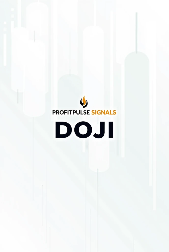 

"Create an image with the headline 'ProfitPulse Signals' at the top in a bold, professional font. Below the headline, include the name 'Doji' prominently displayed. Next to or beneath the text, show a visual representation of a classic Doji candlestick pattern, where the open and close prices are nearly the same, with small upper and lower shadows. Use a clean, modern design with a white or light-colored background to make the candlestick and text stand out clearly."