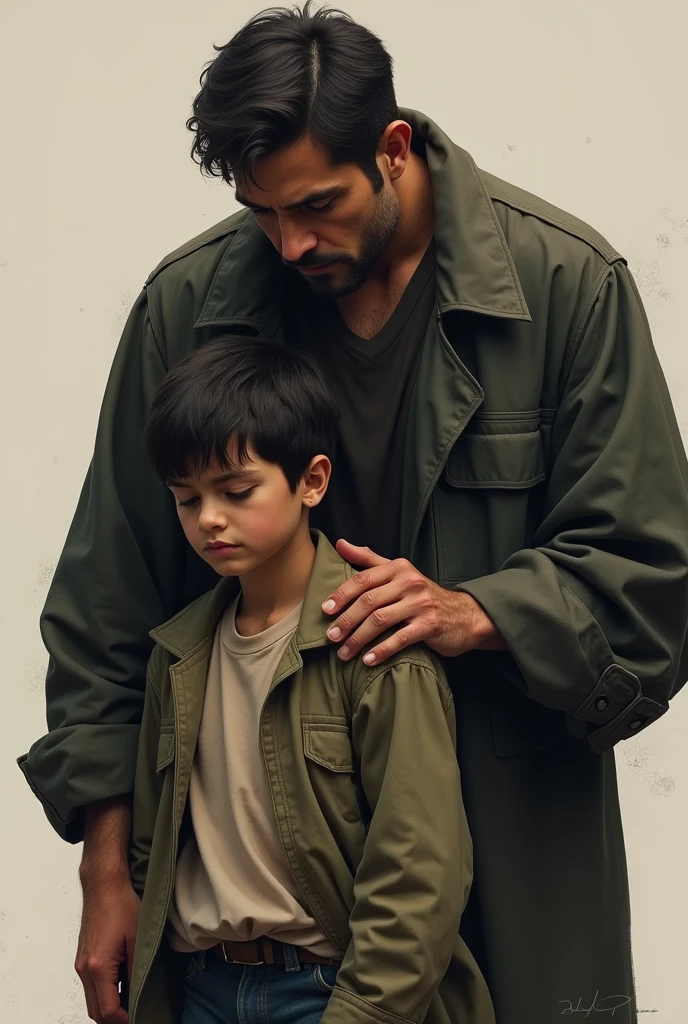 Ek ladka hai young Jo dukhi hai uske piche uske papa Khade hain aur kandhe per hath rakha hai donon ki ful image