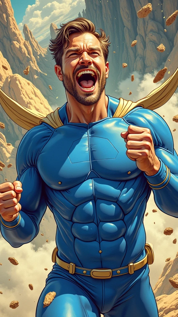 a happy father, superhero, comic style, detailed portrait, cinematic lighting, dynamic pose, bold colors, comic book shading, warm tones, dynamic action, expressive face, detailed hands, detailed costume, heroic, powerful, superhuman, adventure, excitement, joy, modern, pop-art, illustration, masterpiece, best quality, 4k, 8k, highres, ultra-detailed, photorealistic, HDR, studio lighting, sharp focus, physically-based rendering
