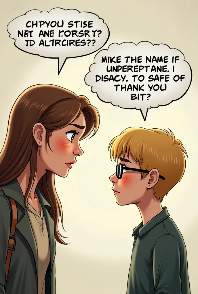 Make a mom saying to his son that is blonde and has glasses (in a bubble) “that’s not the stuff that would kill us right?”