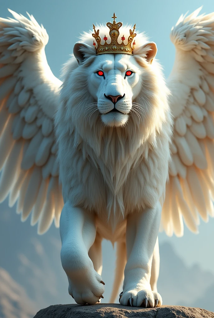 White lion with red eyes and wings and king 👑
