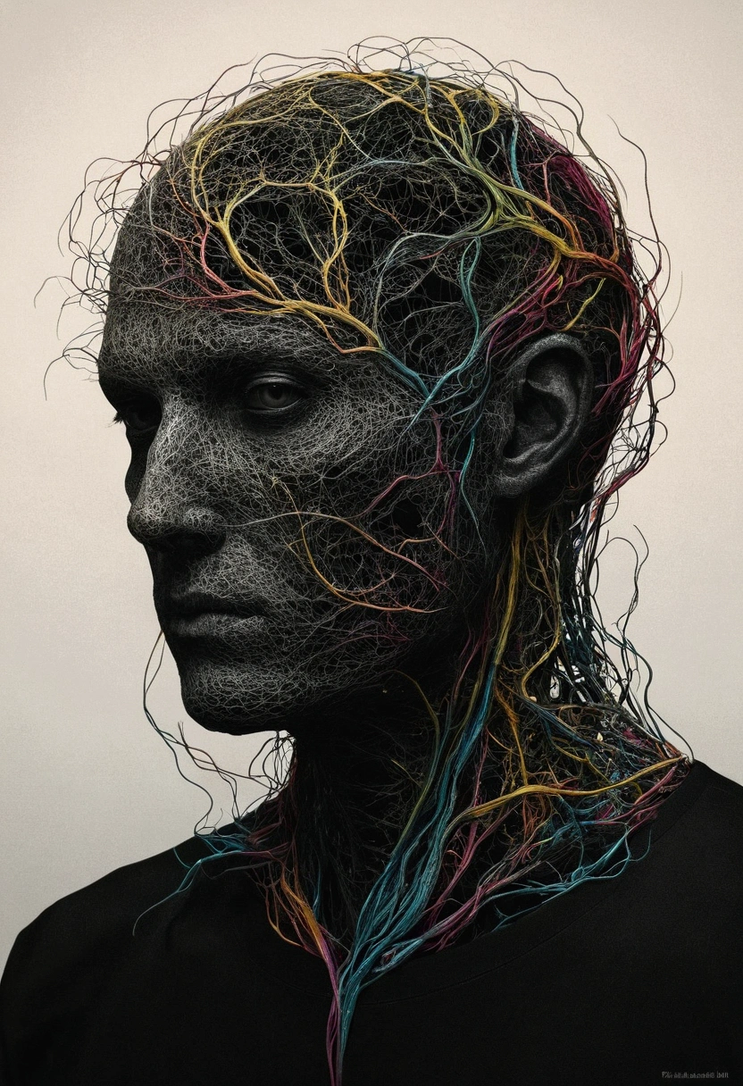  迷宫里的Faceless Man像, Faceless Man,（（（Cube head）））， Alessio Albi, Abstract Surrealism, Faceless Man dark, Unsettling horror limbo, Fractal human body outline, 