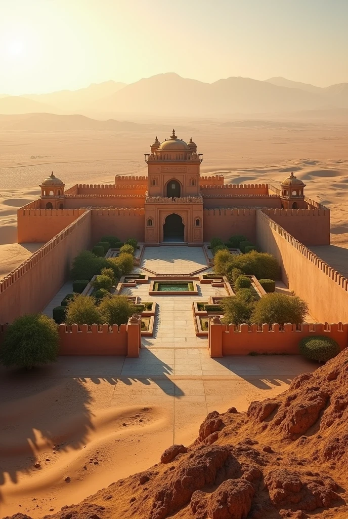 Suryagarh resort in the middle of a square area with towered walls extending far