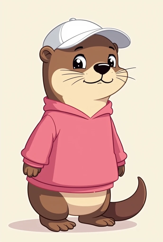 Cartoon of a male otter, with white cap, pink sweatshirt, side position and duh face