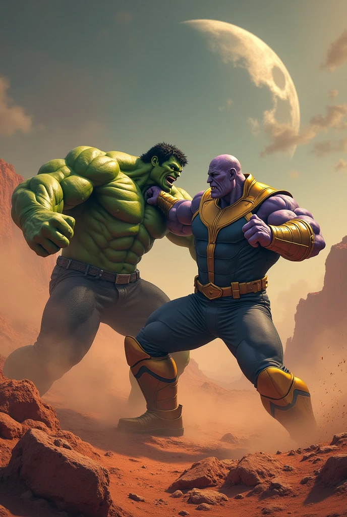 Hulk fight with thanos Mars background hulk puch to thanos