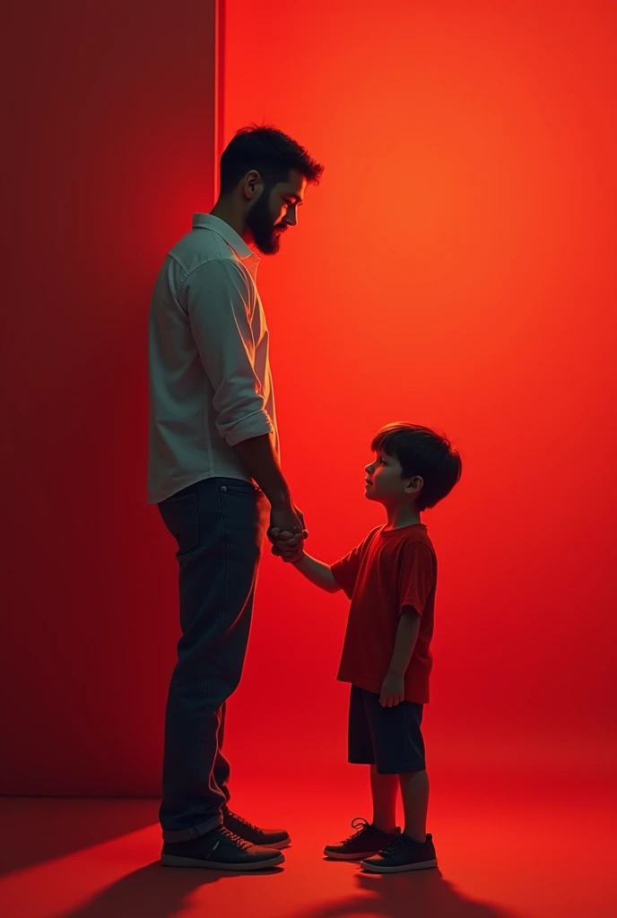 Photo for fathers day
Father standing and holding sons hand in red background