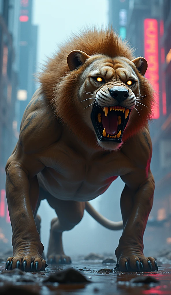 Lion + Pitbull hybrid angry futuristic